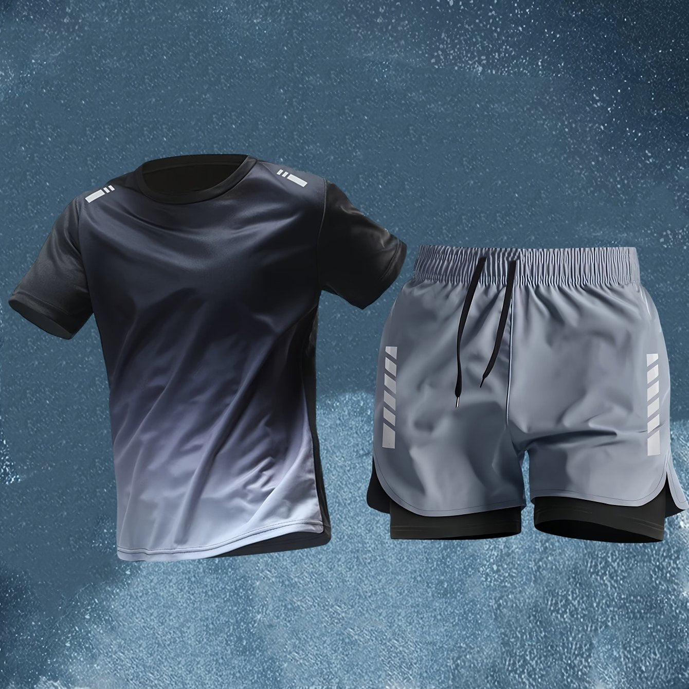 Conjunto Esportivo Masculino 2 Peças – Camiseta de Manga Curta + Bermuda Justa de Camada Dupla