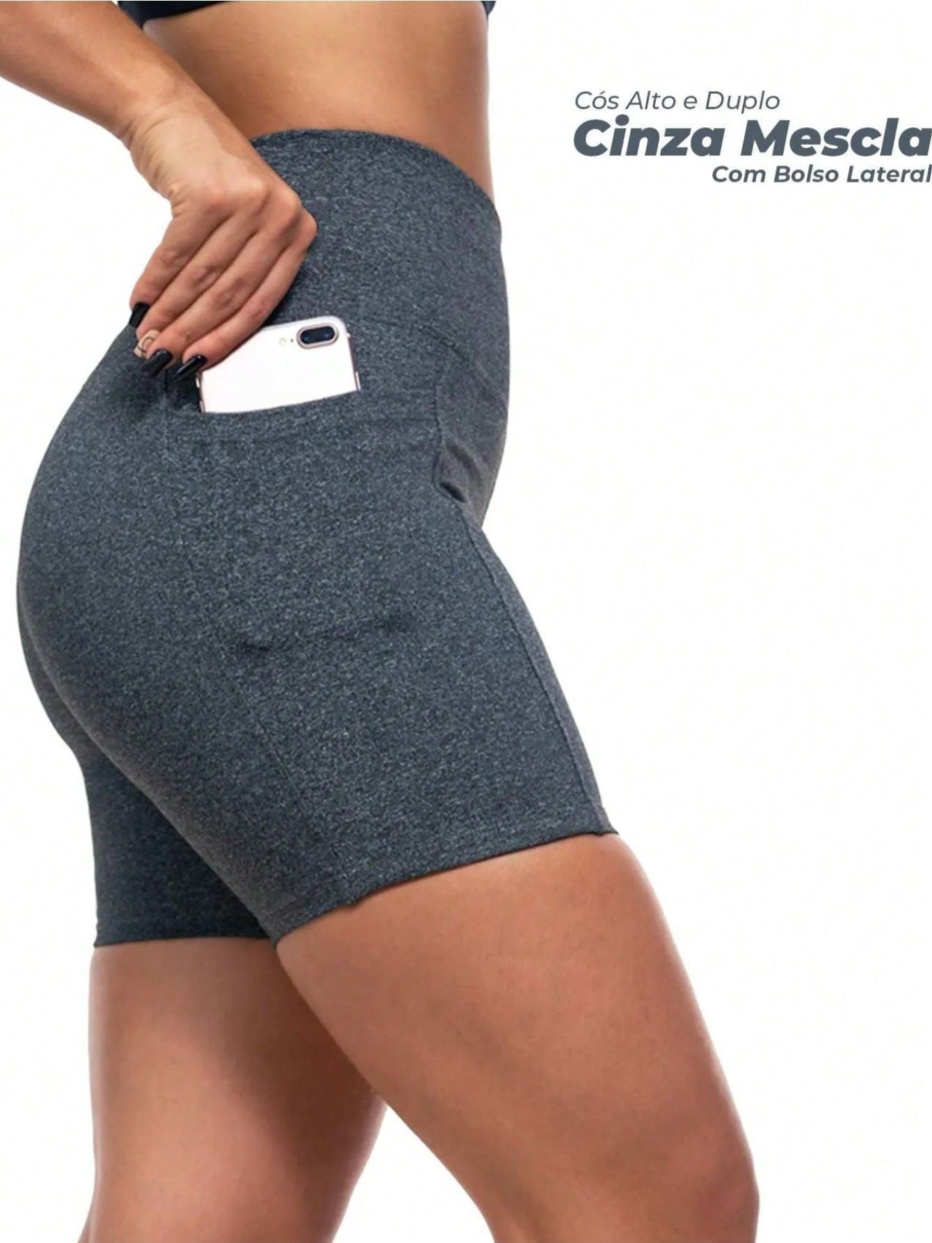 Shorts de ginástica com bolso, modelador que levanta o bumbum e cintura alta.
