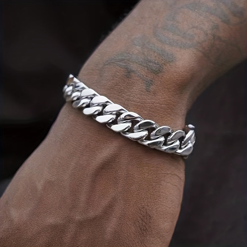 Pulseira masculina de aço inoxidável com elos cubanos