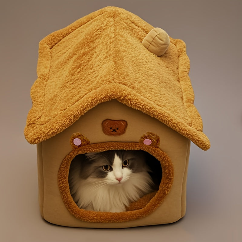 Casinha marrom para cachorro e gato, 2 em 1