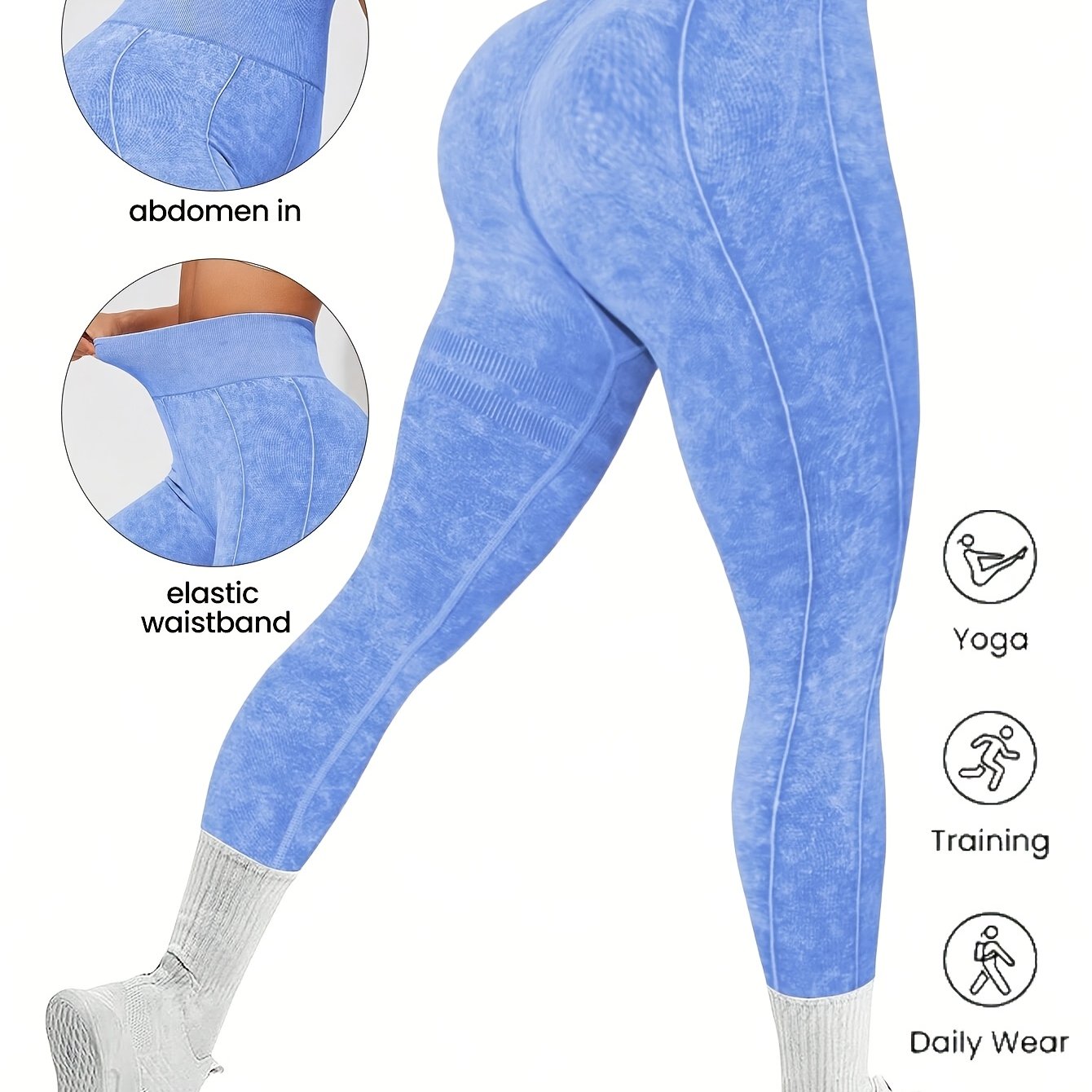 Leggings femininas estilosas e sem costura para a primavera e o verão de 2026, com lavagem que imita jeans. Altamente elásticas, confortáveis, respiráveis e com cintura alta para levantar o bumbum e modelar a silhue