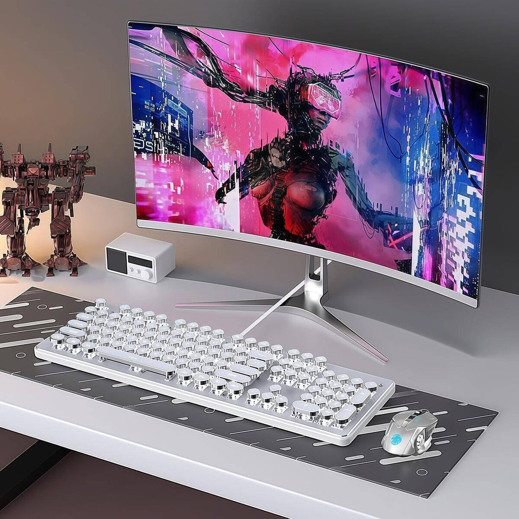 Conjunto de teclado e mouse mecânico: Teclado completo com 108 teclas + mouse para jogos (com iluminação RGB) USB - um item essencial para jogadores.