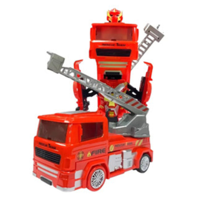 Caminhão de bombeiros vermelho com jato de água, efeitos sonoros e luminosos.