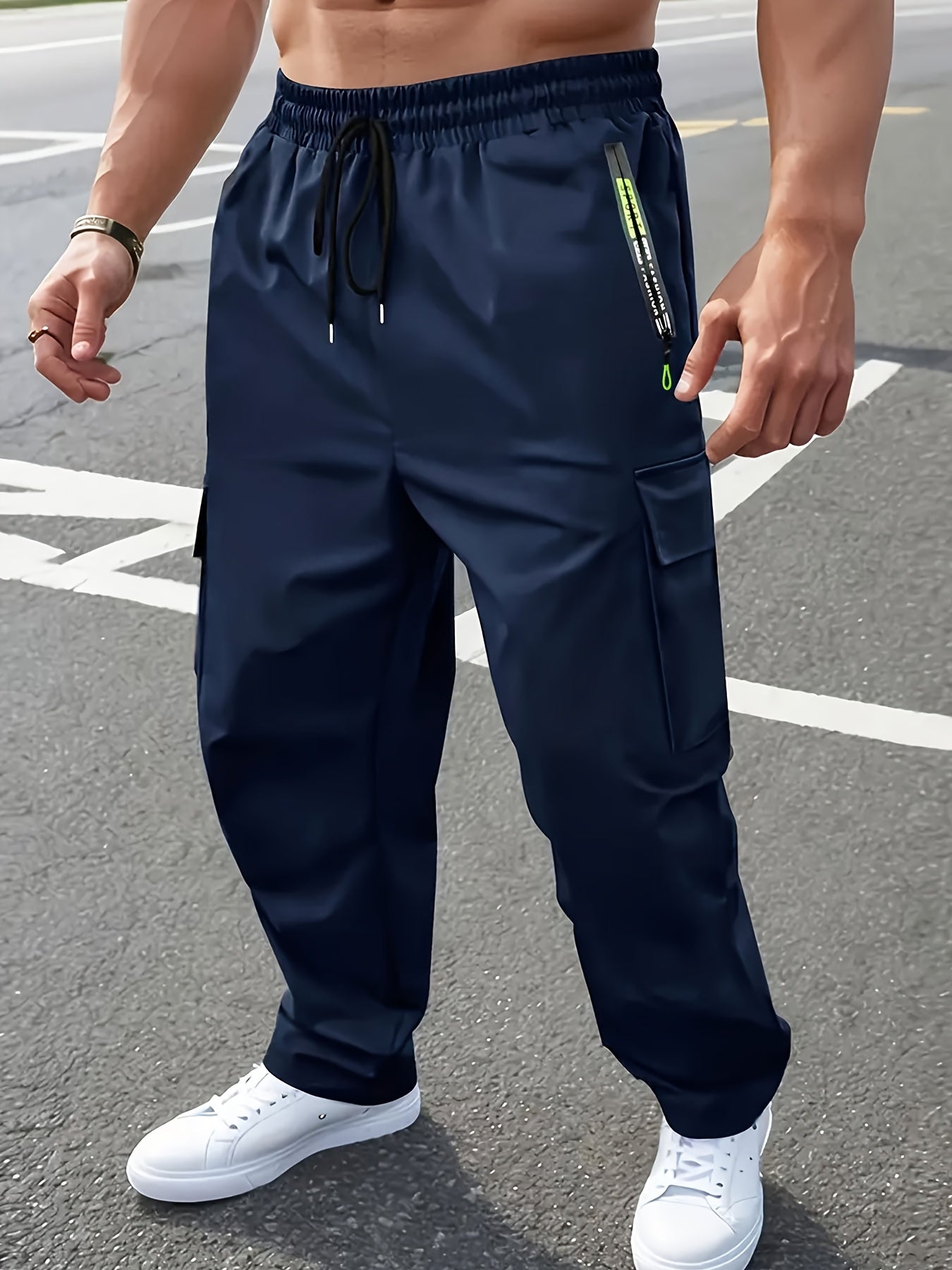 Calça Masculina Reforçada com Bolsos com Zíper – Poliéster Levemente Elástico