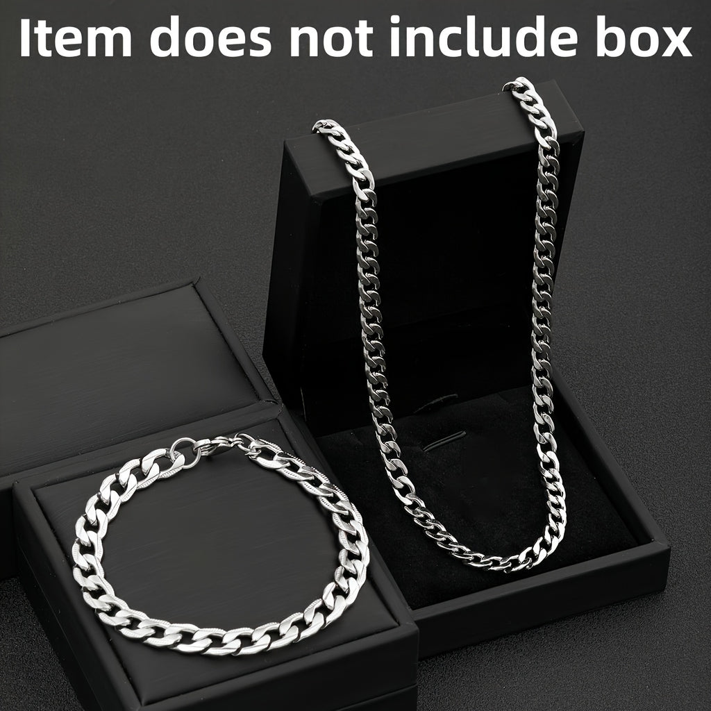 Conjunto de joias masculinas em aço inoxidável, corrente cubana de 50 cm, pulseira com relevo
