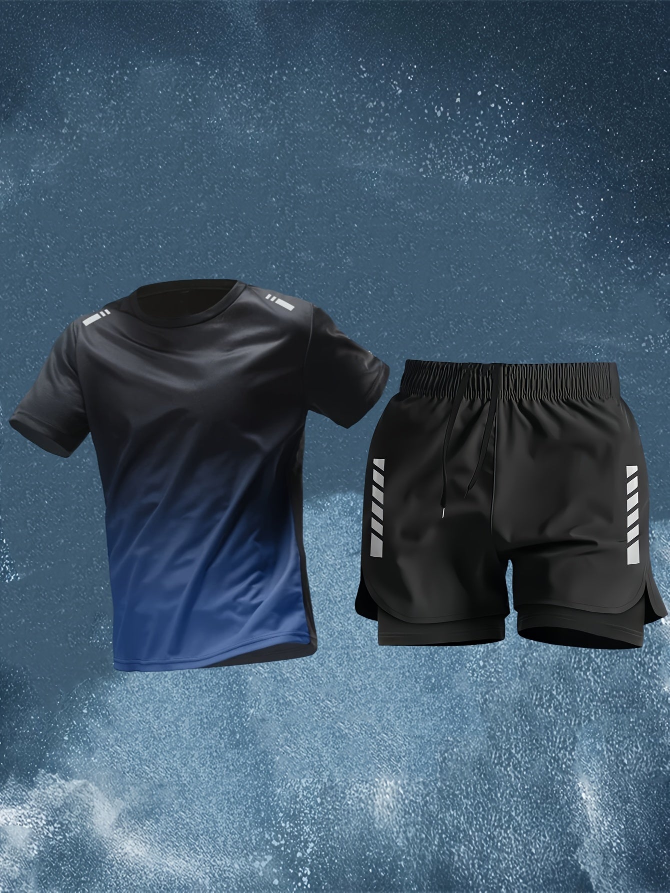 Conjunto Esportivo Masculino 2 Peças – Camiseta de Manga Curta + Bermuda Justa de Camada Dupla