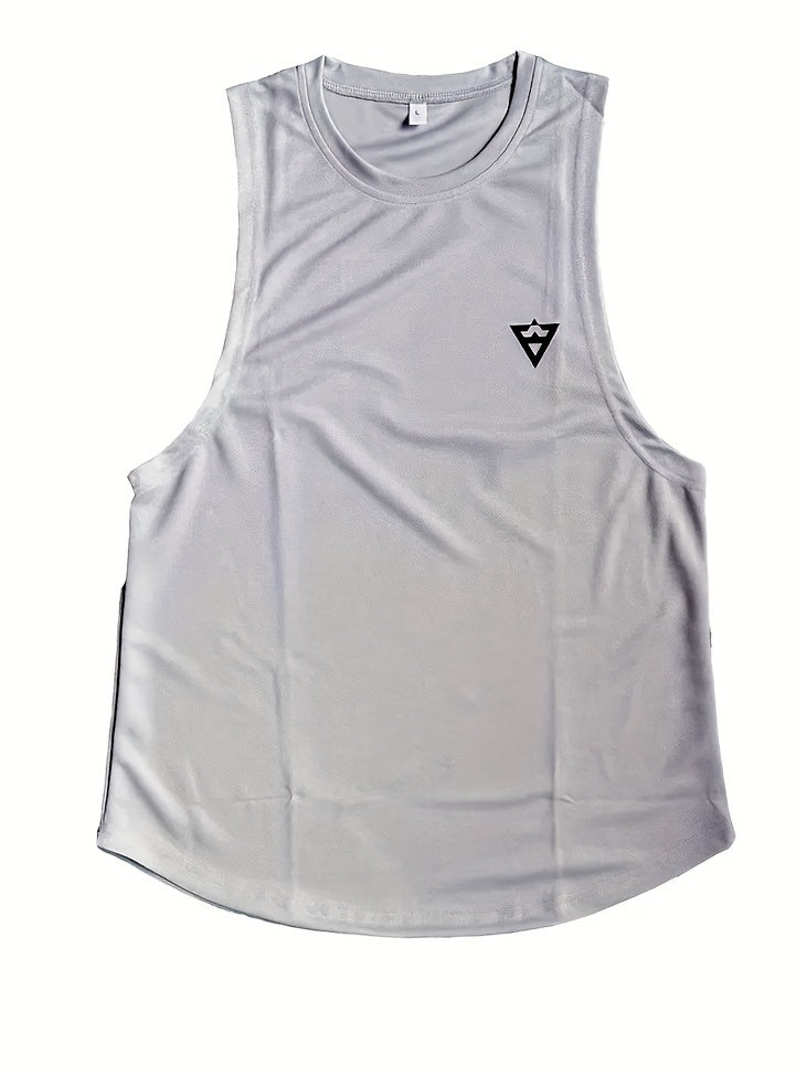 Camiseta regata masculina lisa, de secagem rápida, levemente elástica, com gola redonda e sem mangas. Ideal para academia, treinos e exercícios físicos.