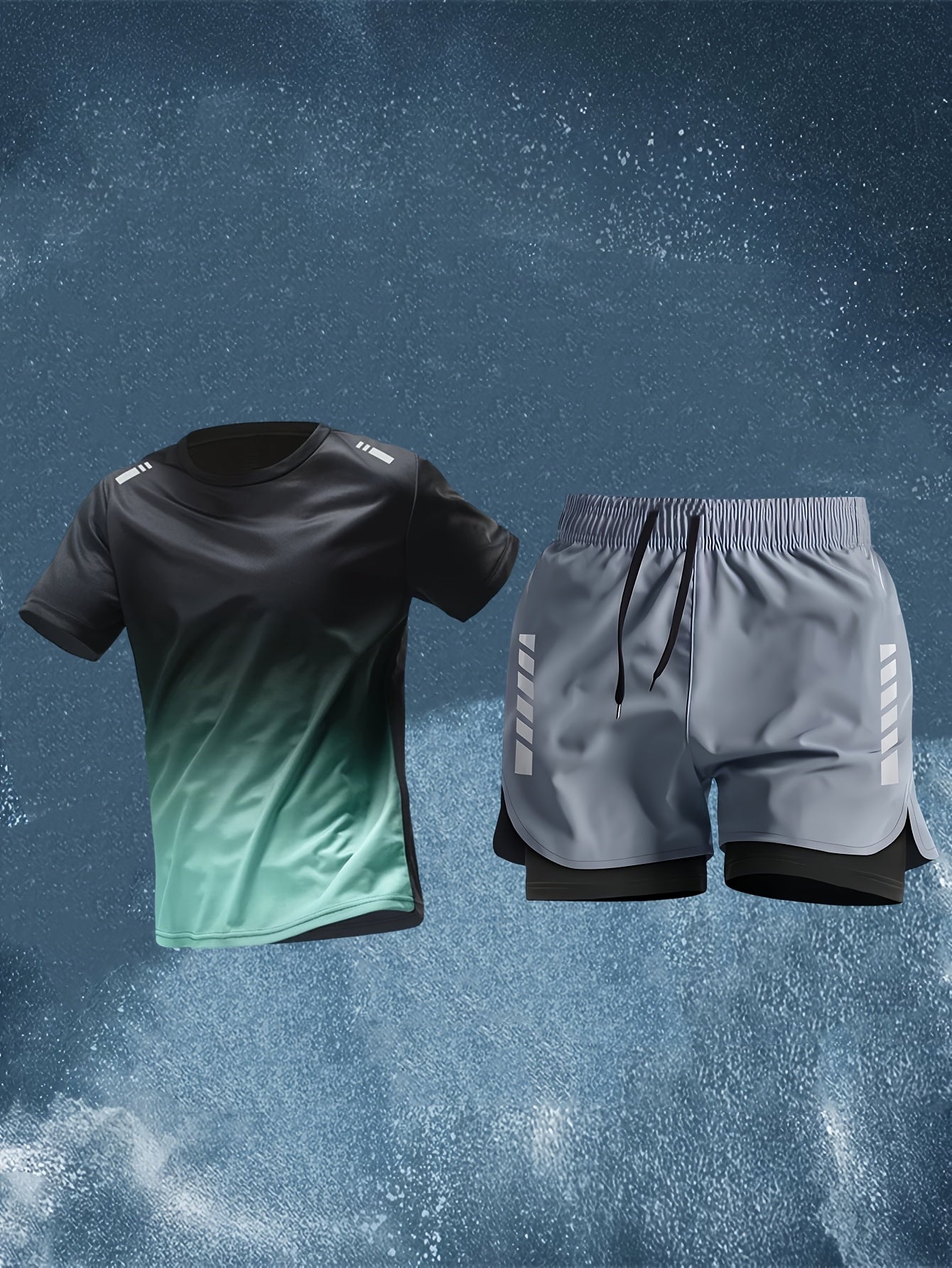 Conjunto Esportivo Masculino 2 Peças – Camiseta de Manga Curta + Bermuda Justa de Camada Dupla