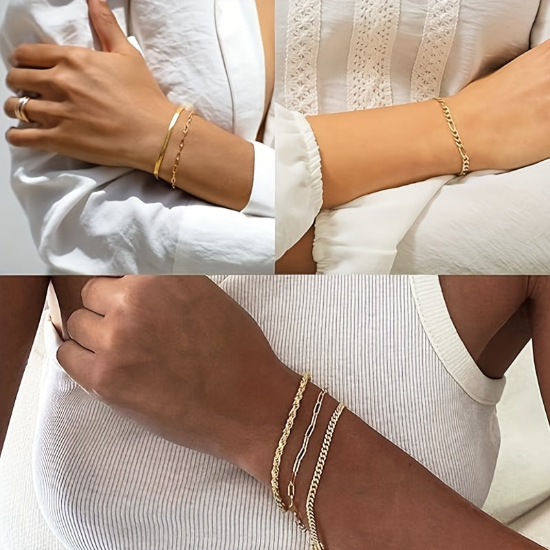 Conjunto de 5 pulseiras femininas elegantes em estilo boêmio - cobre banhado a ouro 14K com detalhes em strass