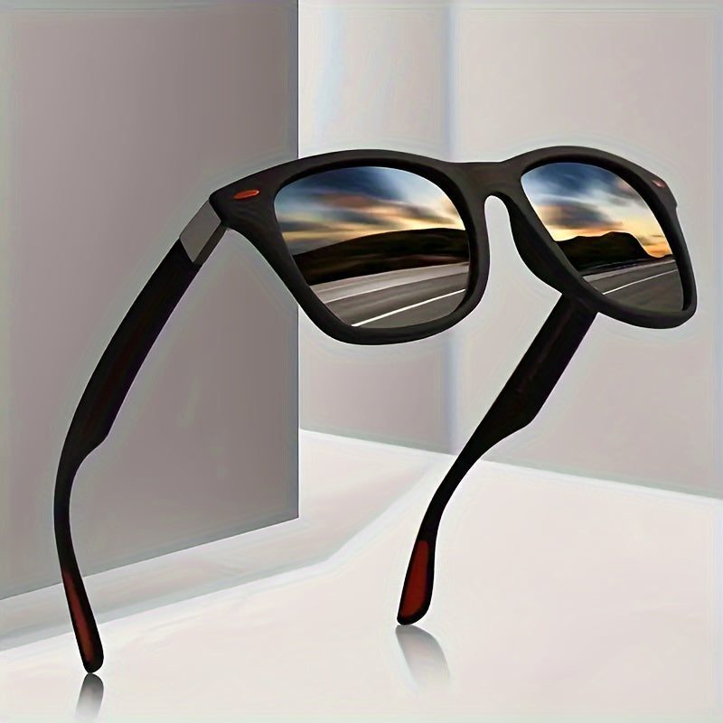 Óculos de sol unissex retrô quadrados polarizados para homens e mulheres - Armação de plástico resistente, lentes antirreflexo, dobradiças ajustáveis, leves e estilosos para corrida e atividades ao ar livre.