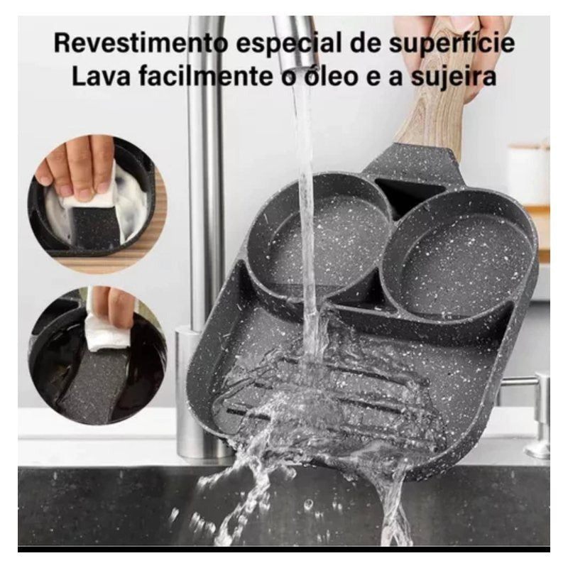 Frigideira antiaderente com cabo de madeira