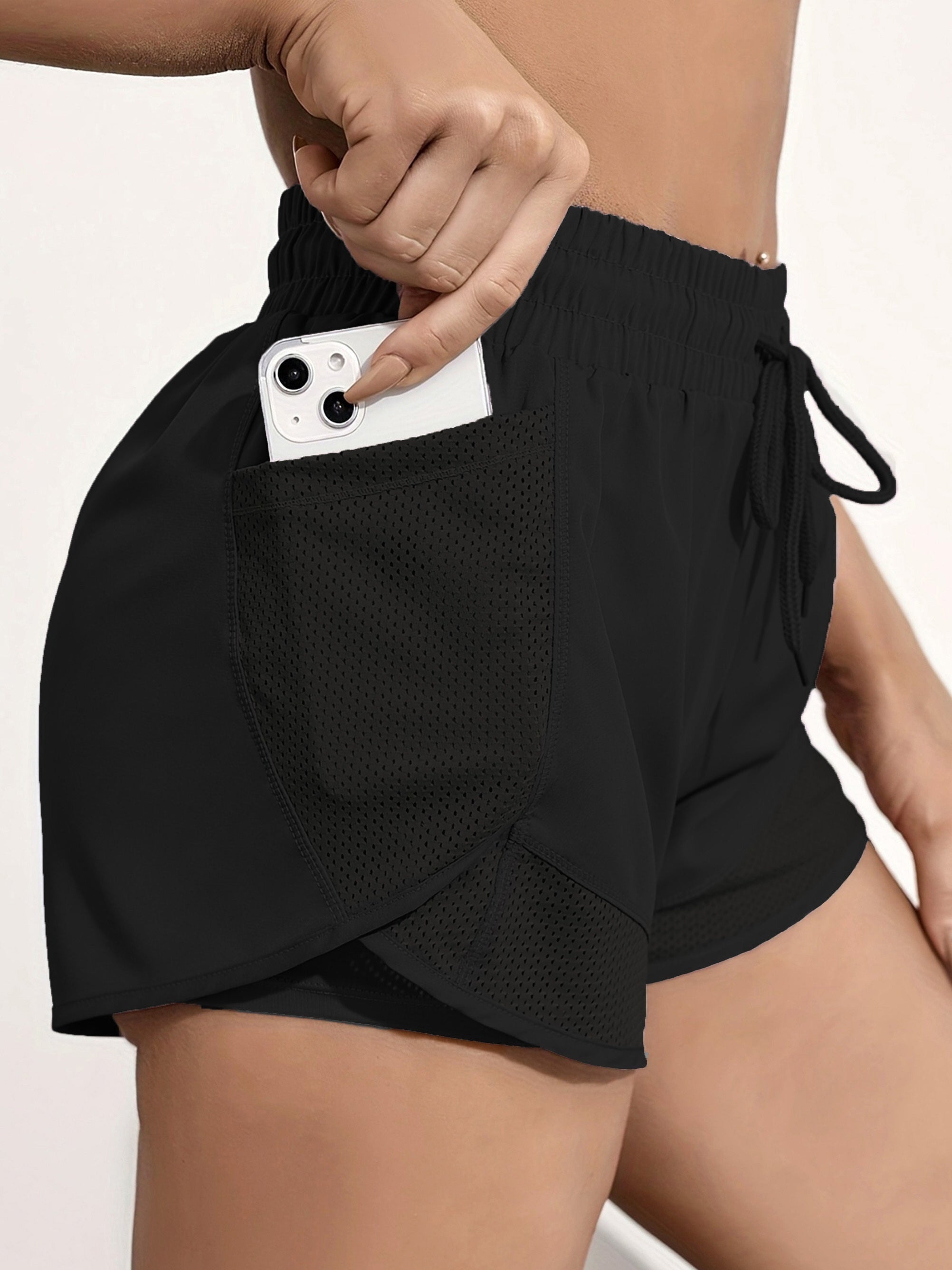 Shorts femininos de secagem rápida com bolso