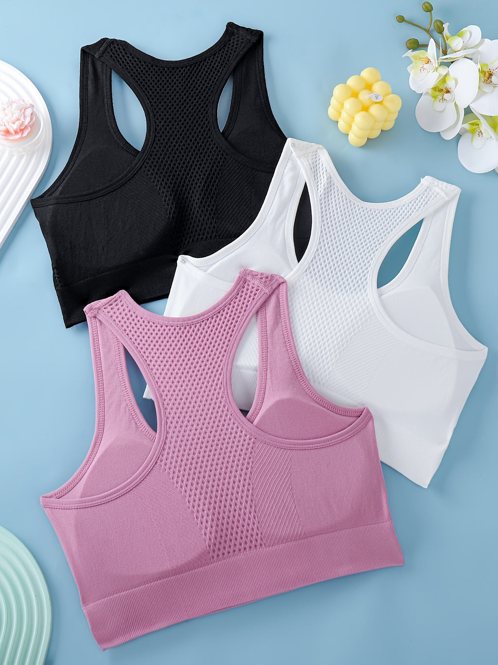 Conjunto de 3 tops esportivos femininos