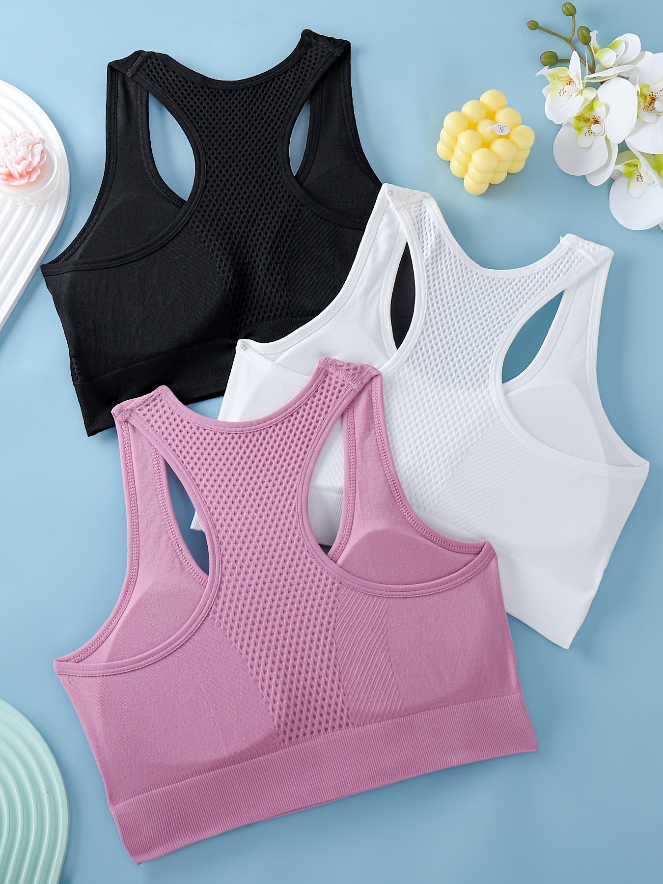Conjunto de 3 tops esportivos femininos