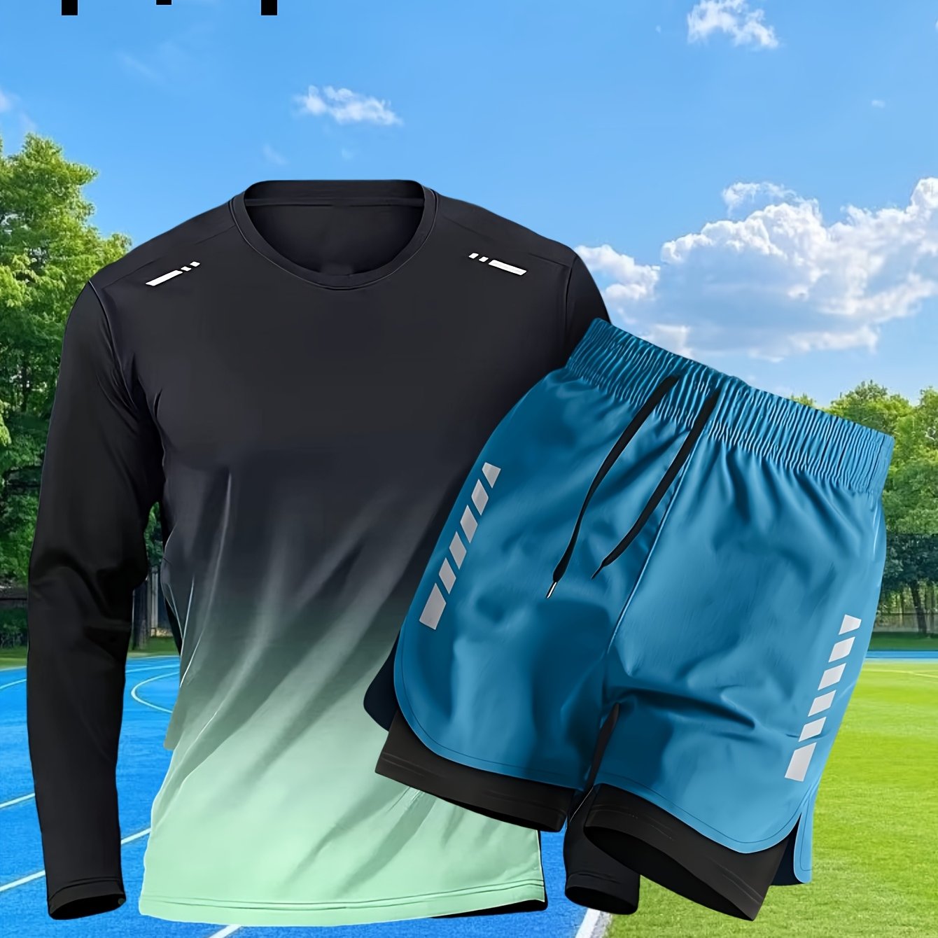 Conjunto Esportivo Masculino 2 Peças – Blusa de Manga Comprida + Shorts Justos de Camada Dupla