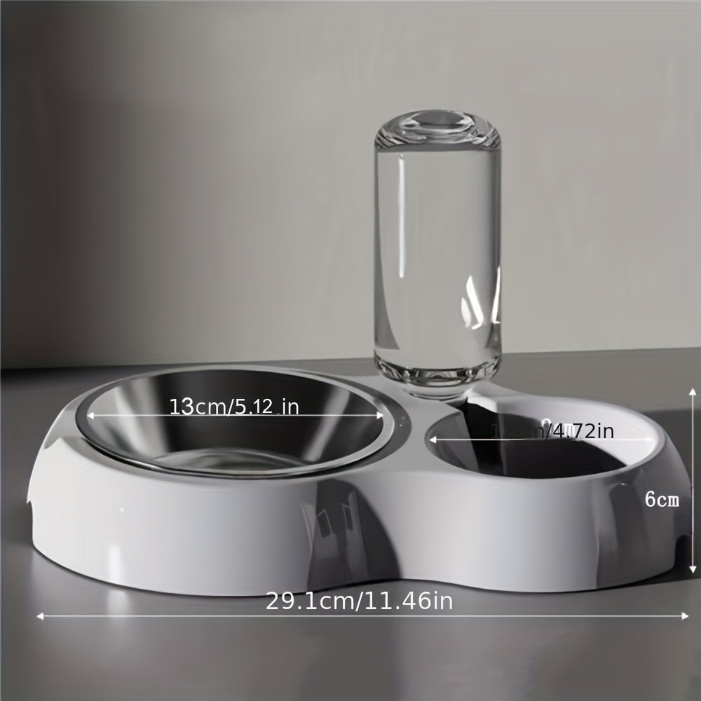 Tigela dupla para cães e gatos - Dispensador de água + comedouro, base antiderrapante e PP durável, fácil de limpar e que economiza espaço para gatos e cães de pequeno porte (sem necessidade de pilhas)