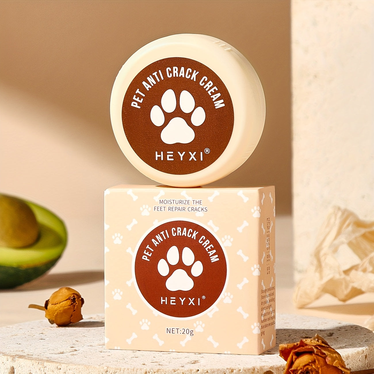 Creme hidratante para patas e focinho de animais de estimação HEYXI, 20g, creme suave e macio para cães, rápida absorção, proteção contra calor e superfícies quentes de estradas, uso universal, cuidado em todas as es