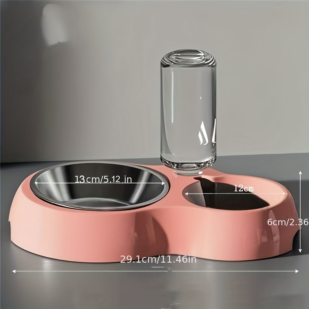 Tigela dupla para cães e gatos - Dispensador de água + comedouro, base antiderrapante e PP durável, fácil de limpar e que economiza espaço para gatos e cães de pequeno porte (sem necessidade de pilhas)