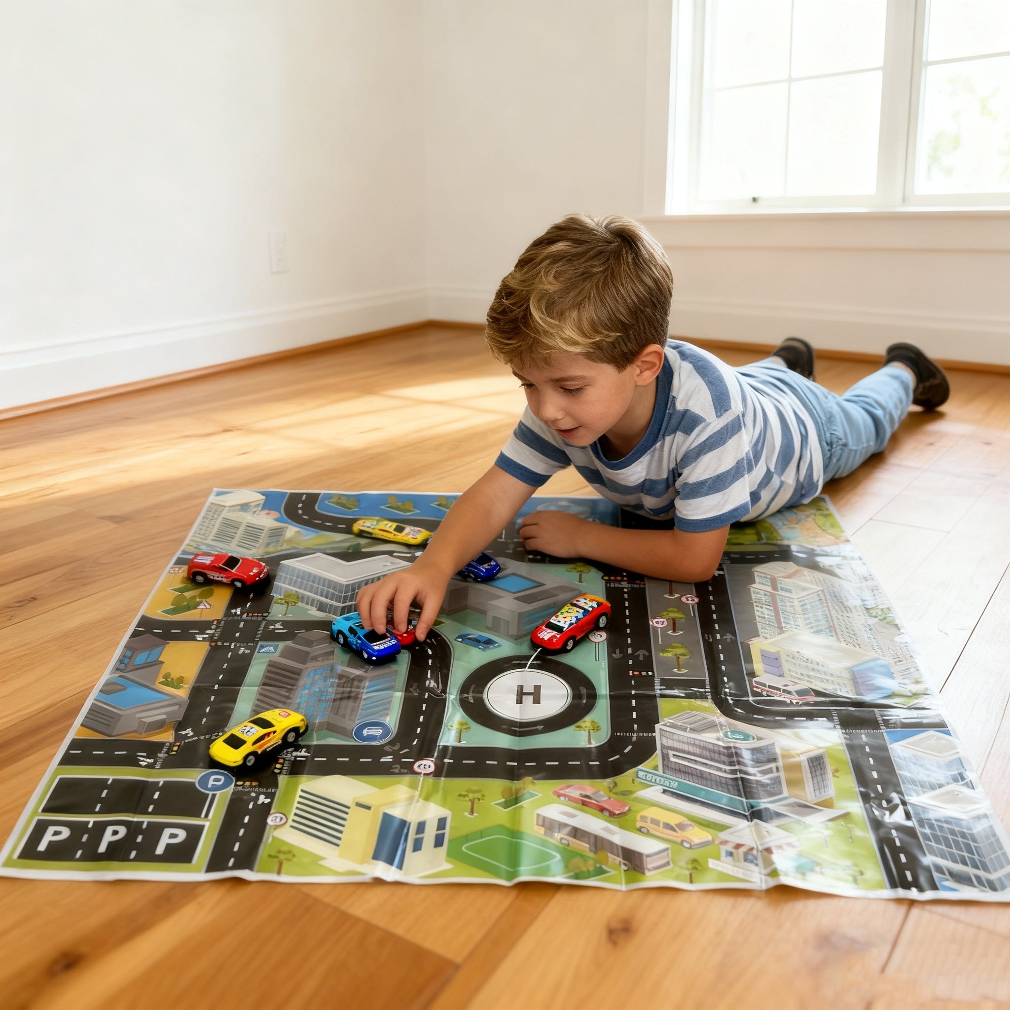 48 carrinhos de metal com marcha à ré - Mapa da cidade com trilhos duplos e estacionamento, presente