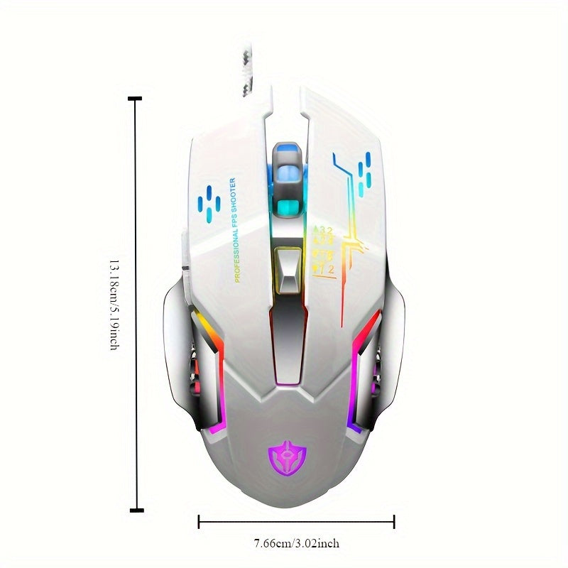 Mouse gamer USB com fio e retroiluminação, 6 botões, programação mecânica luminosa para computador, PC e laptop