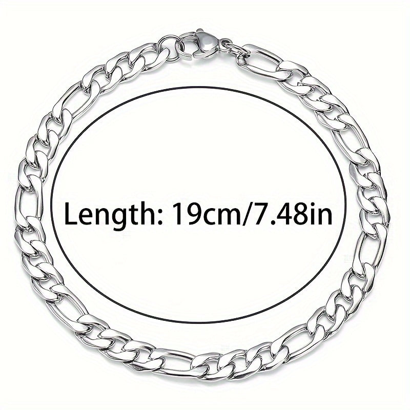 Conjunto de 6 pulseiras masculinas de aço inoxidável de alta qualidade, 19 cm, resistentes ao desbotamento.