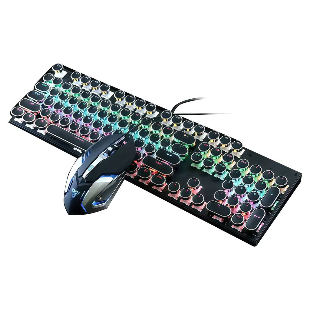 Conjunto de teclado e mouse mecânico: Teclado completo com 108 teclas + mouse para jogos (com iluminação RGB) USB - um item essencial para jogadores.