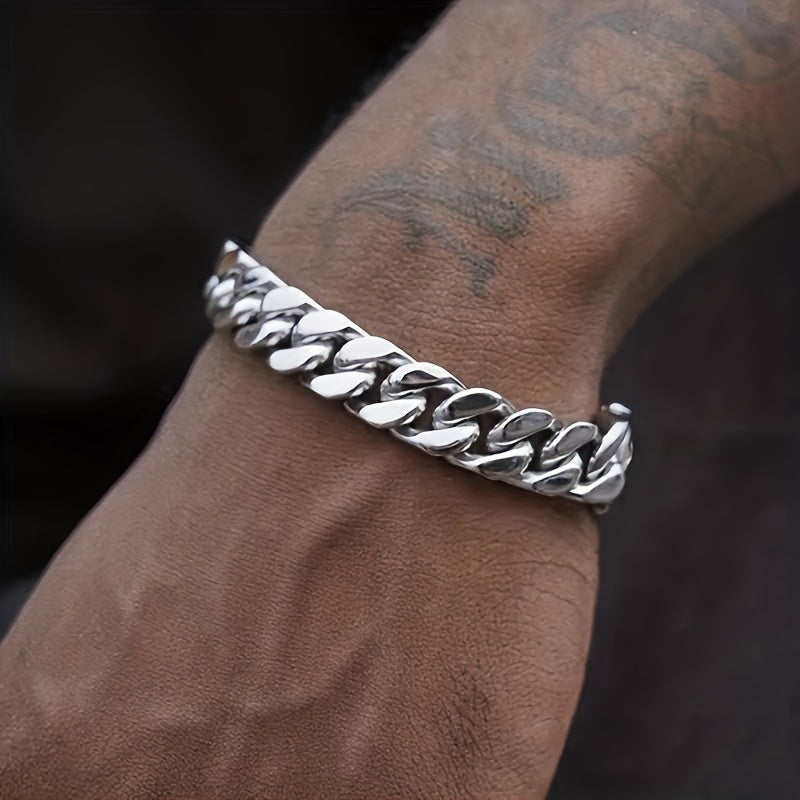 Pulseira masculina de aço inoxidável com elos cubanos