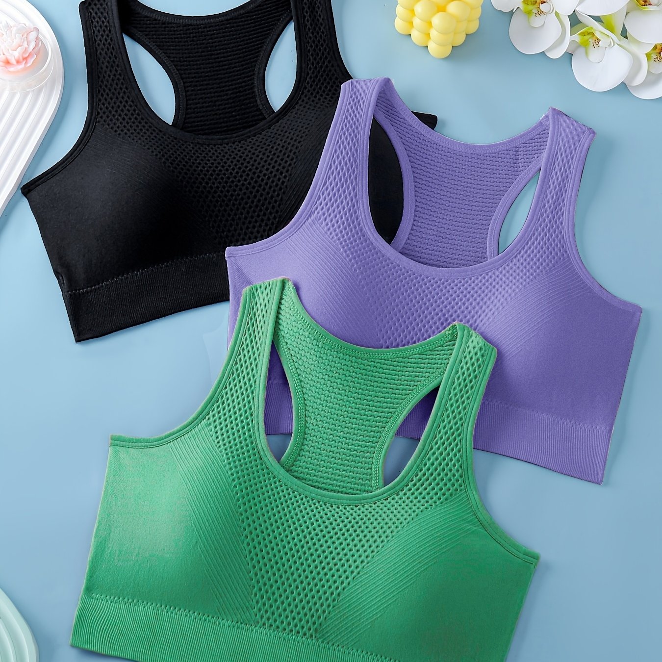 Conjunto de 3 tops esportivos femininos