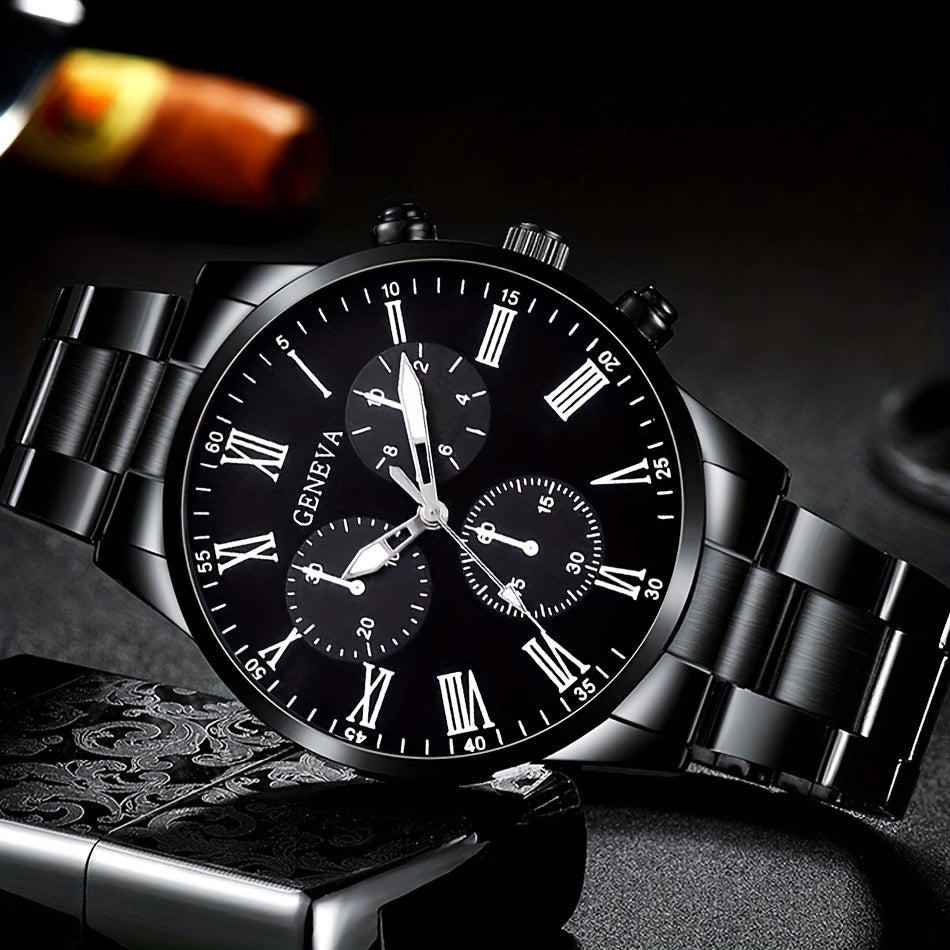 Conjunto de 2 relógios de quartzo redondos para homens, estilo casual de negócios,