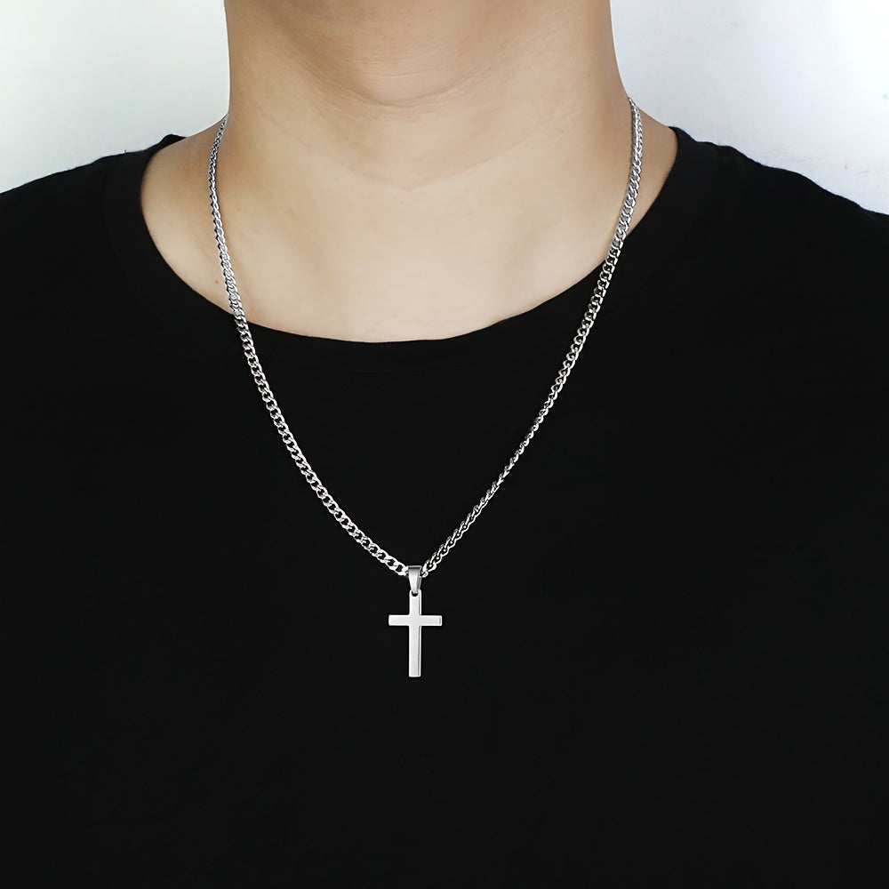 Colar com Pingente de Cruz em Aço Inoxidável, Corrente Durável e Resistente à Oxidação, Colar com Cruz, Estiloso